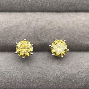 Moissanite Radiant Yellow 1/2 ct Gemstone Earrings sterling and gold plated NWT